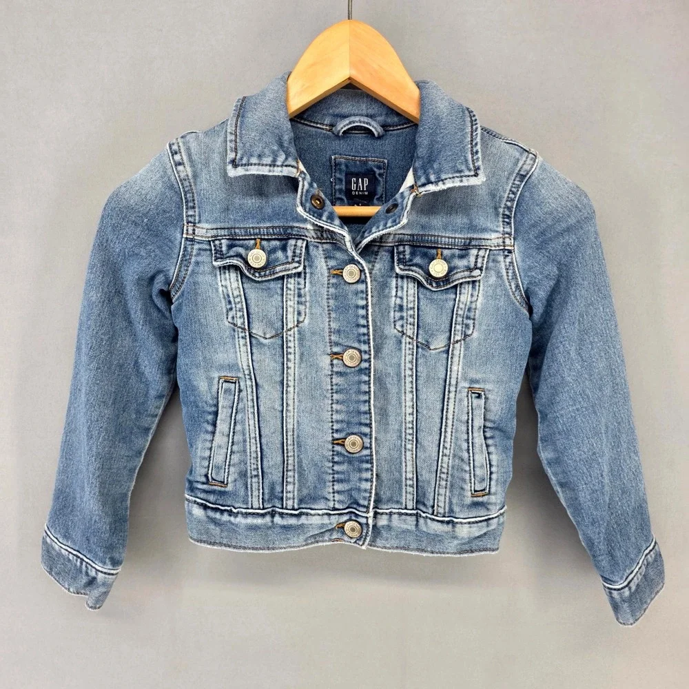 Gap Denim Jacket Kids Small Blue Stretch Button Front Classic Jean Trucker Coat
